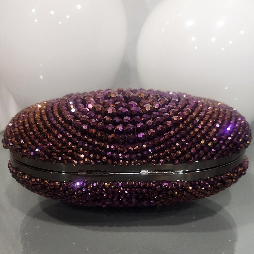 💥GLAM & SEXY!💥VINTAGE Caché Luxurious Sparkly Aubergine Purple Crystal Clutch - Picture 14 of 15